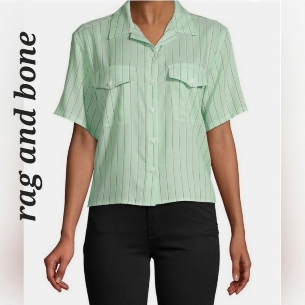 rag & bone Light Green Striped Casual Shirt XS